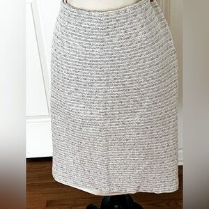 St. John Ivory Metallic Tweed Skirt 14 Preowned